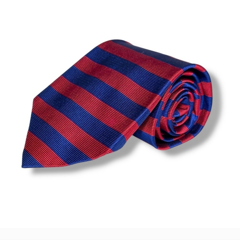 BROOKS BROTHERS Woven 100% Silk Tie Navy & Red Stripes